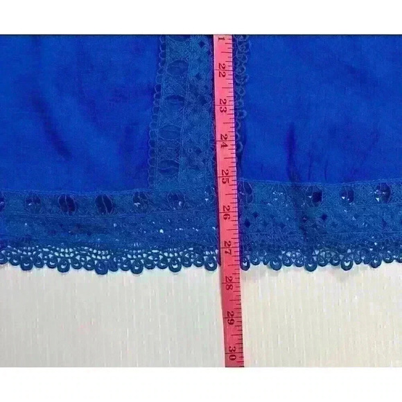 Zac & Rachel Womens 2X Blue Crocheted Tunic Blouse Top Draped Sides Short Sleeve - Picture 5 of 13